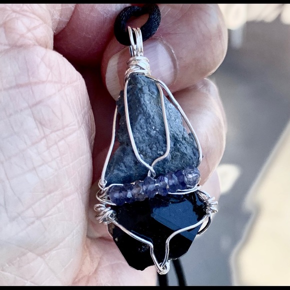 Benitoite, Black Tourmaline & Iolite Pendant